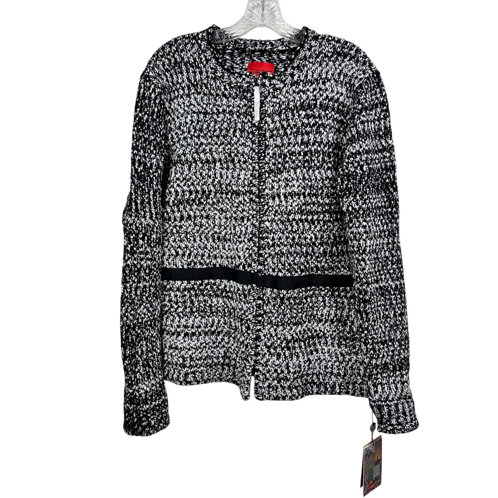 Narciso Rodriguez DesignNation Black White Marled Knit Ribbon Cardigan XL NWT